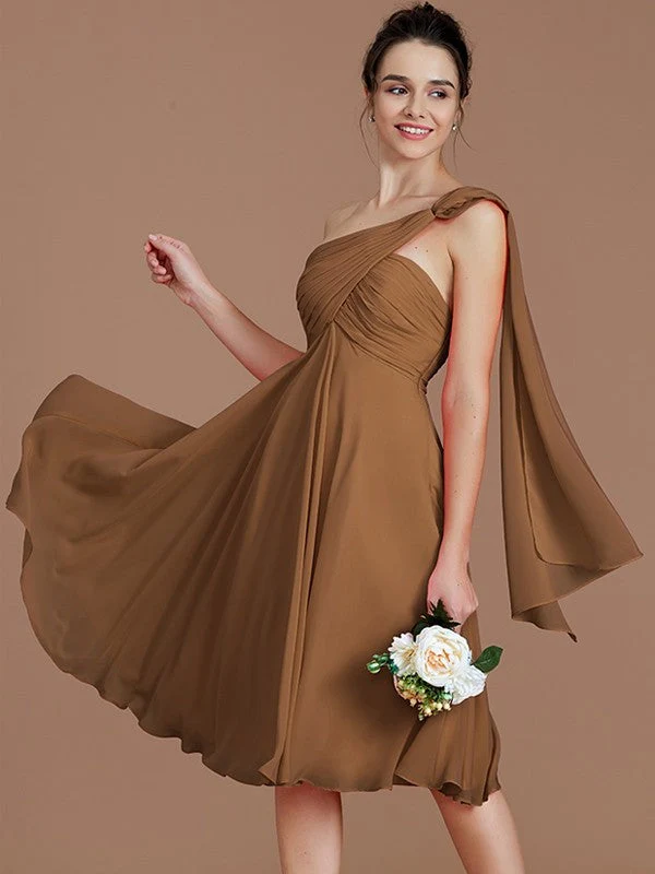 Classy Sleeveless One Shoulders Ruched Short/Mini Chiffon Bridesmaid Dresses - Image 8