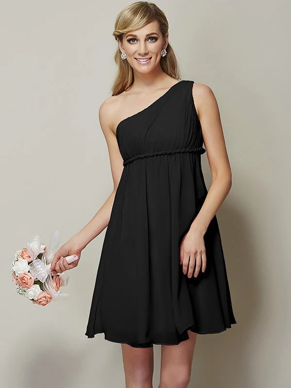 Classy Sleeveless One Shoulders Sash/Ribbon/Belt Short Chiffon Bridesmaid Dresses - Image 2