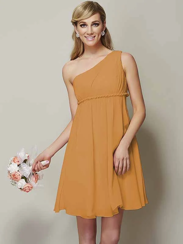 Classy Sleeveless One Shoulders Sash/Ribbon/Belt Short Chiffon Bridesmaid Dresses - Image 20