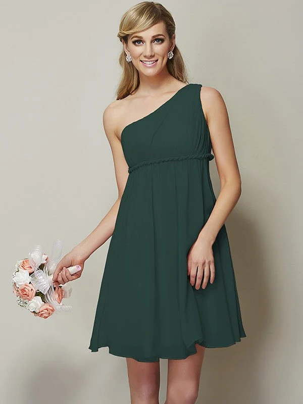 Classy Sleeveless One Shoulders Sash/Ribbon/Belt Short Chiffon Bridesmaid Dresses - Image 9