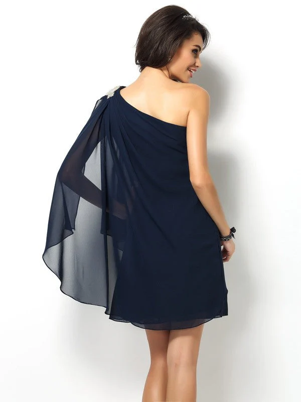Classy Sleeveless One Shoulders Short Chiffon Bridesmaid Dresses - Image 30