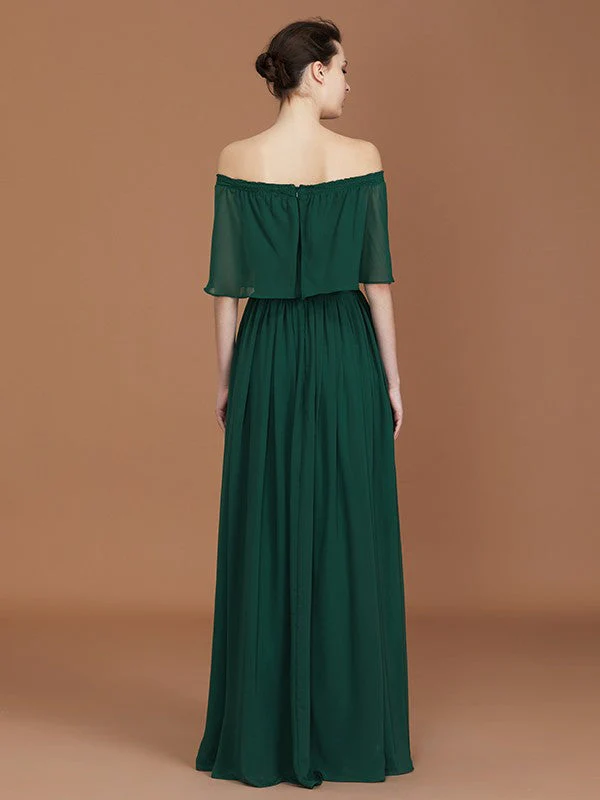 Charming Pleats Off-the-Shoulder Chiffon Bridesmaid Dress - Image 2