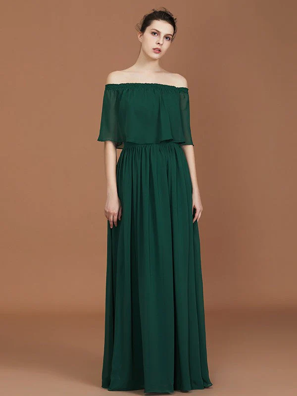 Charming Pleats Off-the-Shoulder Chiffon Bridesmaid Dress - Image 3