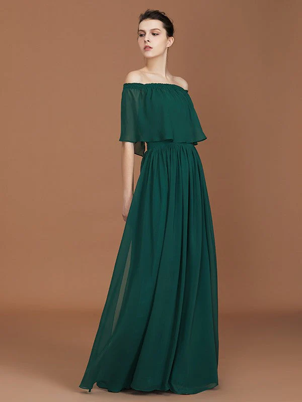 Charming Pleats Off-the-Shoulder Chiffon Bridesmaid Dress - Image 4