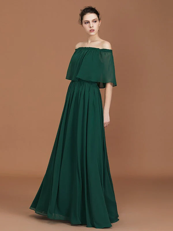 Charming Pleats Off-the-Shoulder Chiffon Bridesmaid Dress - Image 5