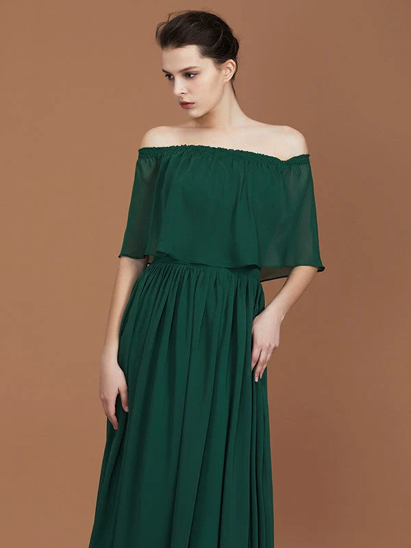Charming Pleats Off-the-Shoulder Chiffon Bridesmaid Dress - Image 6