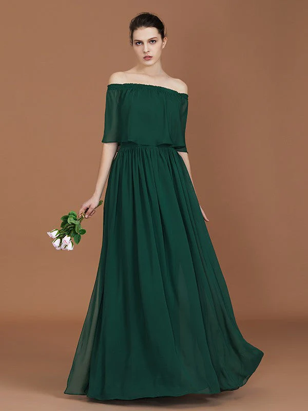 Charming Pleats Off-the-Shoulder Chiffon Bridesmaid Dress - Image 7