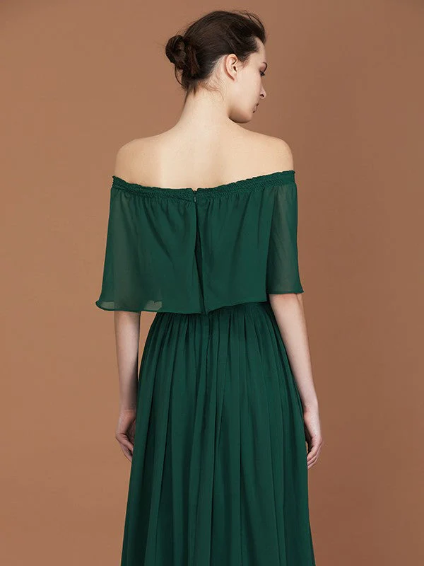 Charming Pleats Off-the-Shoulder Chiffon Bridesmaid Dress - Image 8