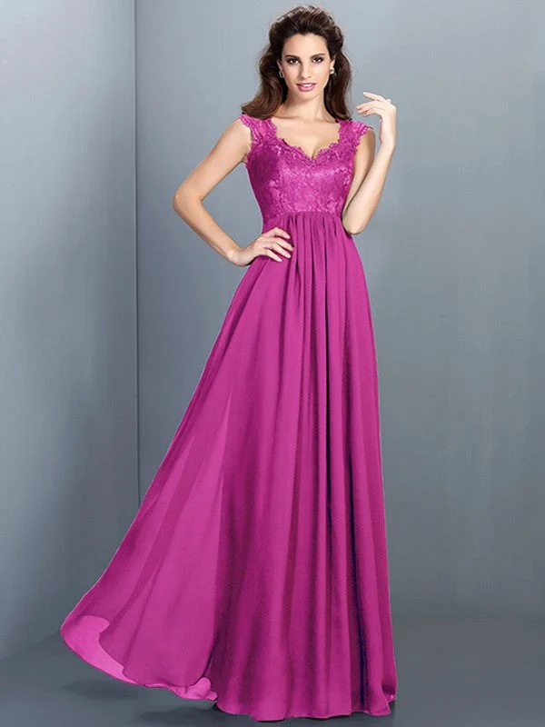 Chic Lace Sleeveless Long Chiffon Bridesmaid Dresses - Image 11