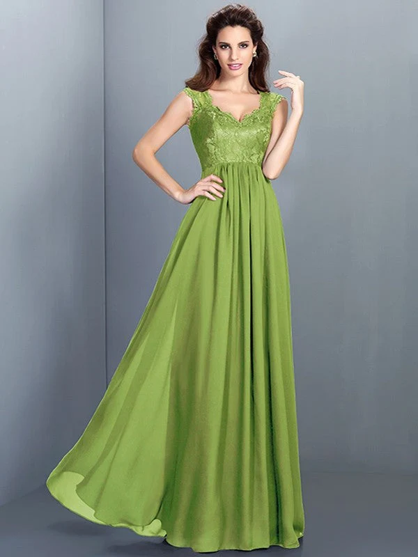 Chic Lace Sleeveless Long Chiffon Bridesmaid Dresses - Image 13