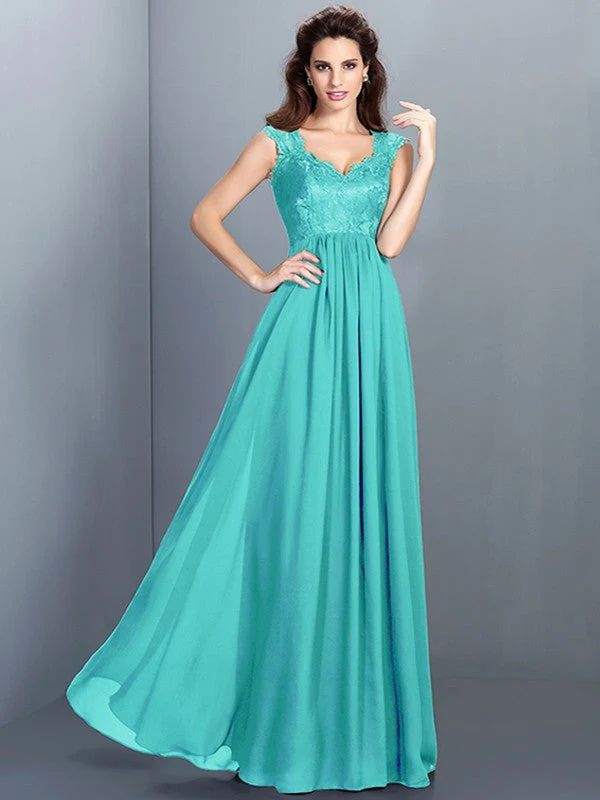 Chic Lace Sleeveless Long Chiffon Bridesmaid Dresses - Image 15