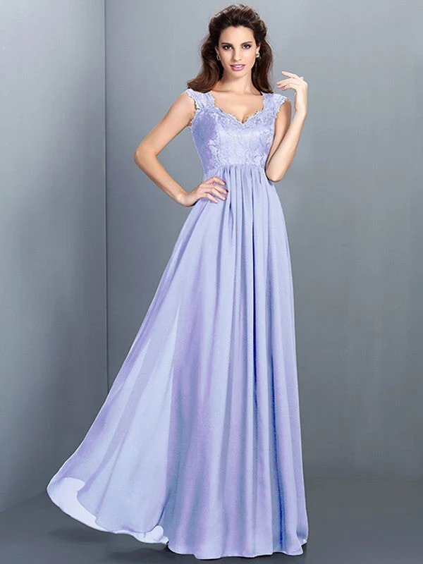Chic Lace Sleeveless Long Chiffon Bridesmaid Dresses - Image 17