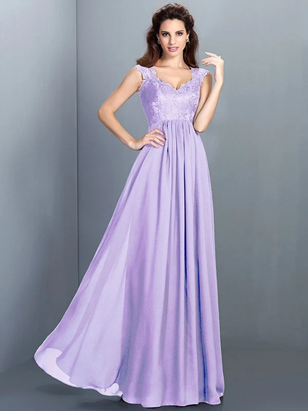 Chic Lace Sleeveless Long Chiffon Bridesmaid Dresses - Image 19