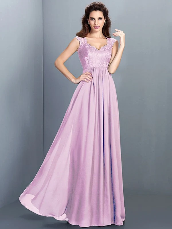Chic Lace Sleeveless Long Chiffon Bridesmaid Dresses - Image 21