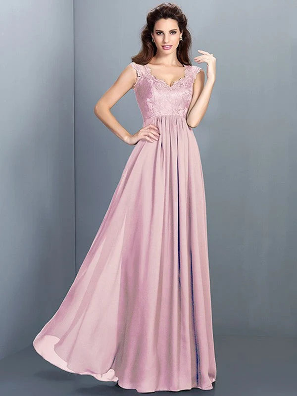 Chic Lace Sleeveless Long Chiffon Bridesmaid Dresses - Image 22