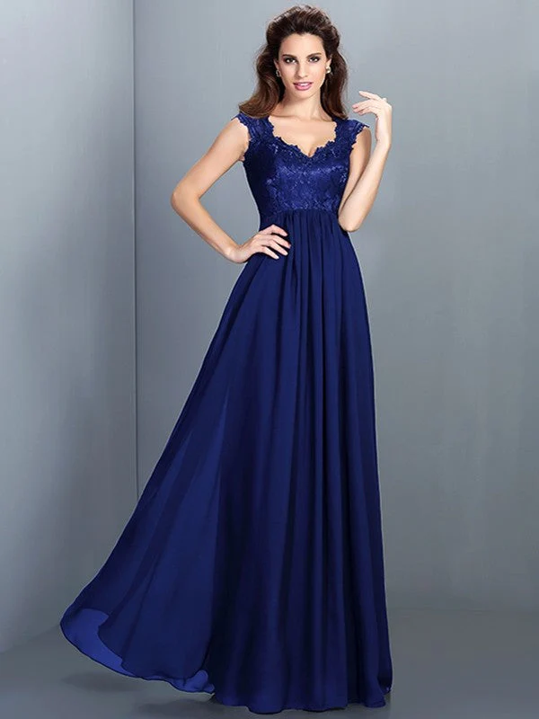 Chic Lace Sleeveless Long Chiffon Bridesmaid Dresses - Image 24