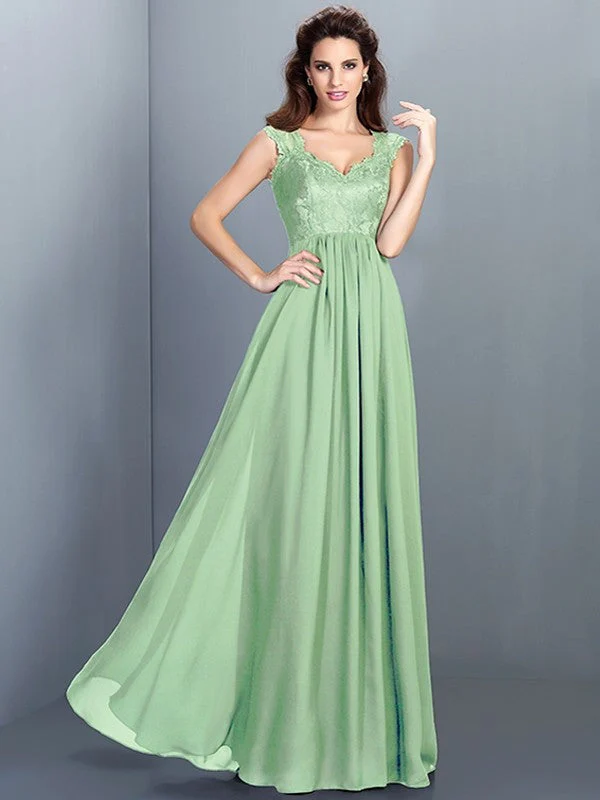 Chic Lace Sleeveless Long Chiffon Bridesmaid Dresses - Image 25