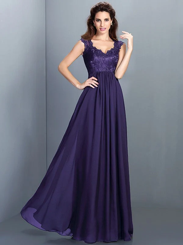 Chic Lace Sleeveless Long Chiffon Bridesmaid Dresses - Image 26
