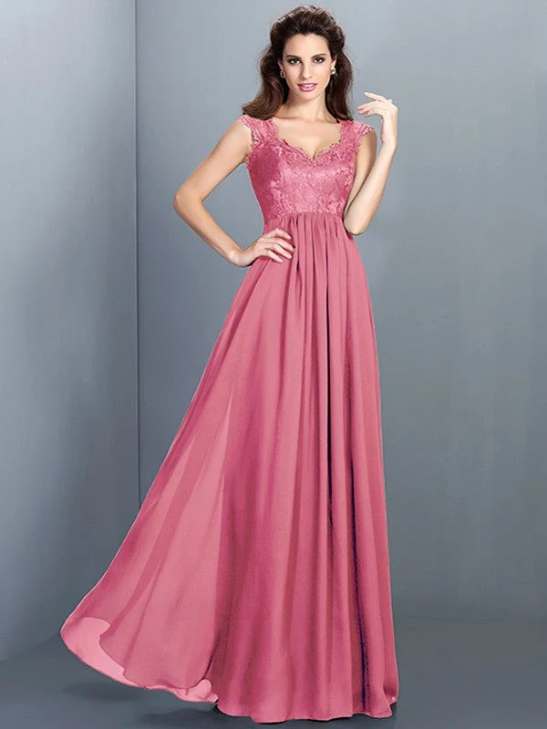 Chic Lace Sleeveless Long Chiffon Bridesmaid Dresses - Image 27
