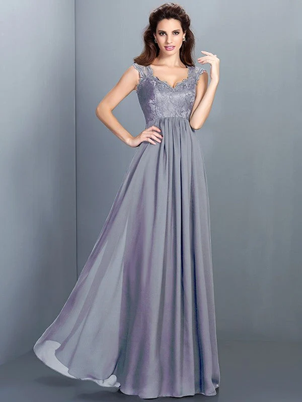 Chic Lace Sleeveless Long Chiffon Bridesmaid Dresses - Image 28