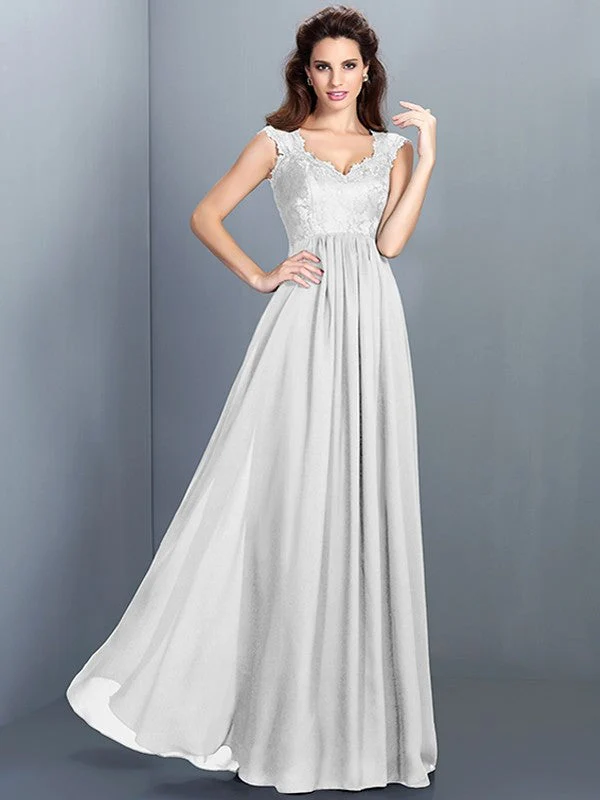 Chic Lace Sleeveless Long Chiffon Bridesmaid Dresses - Image 29