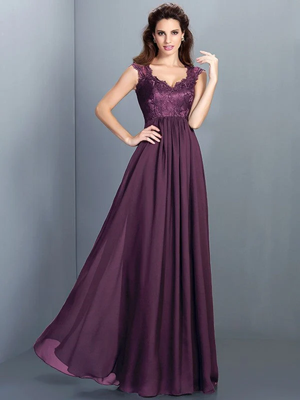 Chic Lace Sleeveless Long Chiffon Bridesmaid Dresses - Image 4