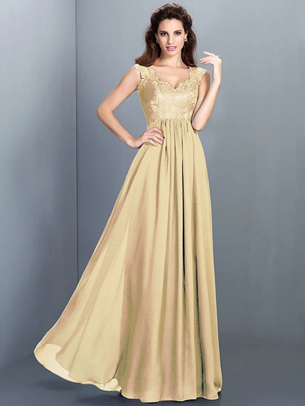 Chic Lace Sleeveless Long Chiffon Bridesmaid Dresses - Image 5