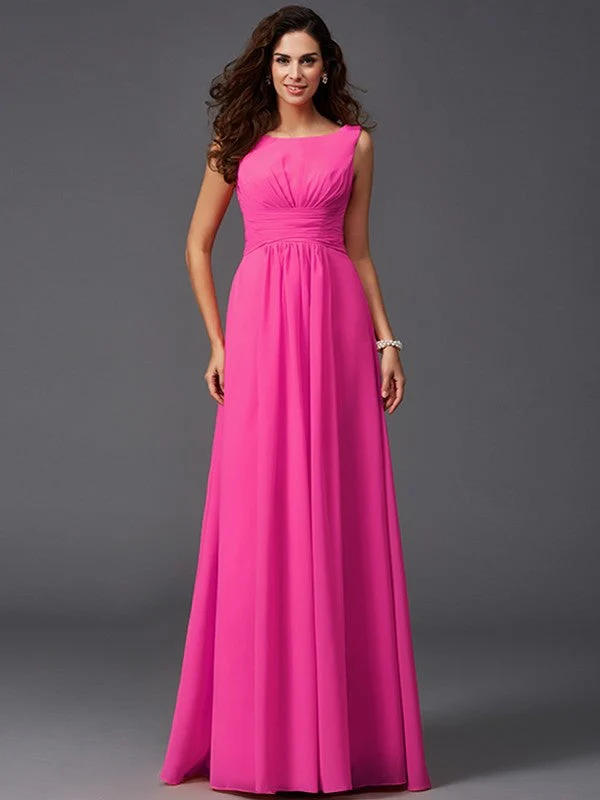 Chic Ruffles Sleeveless Long Chiffon Bridesmaid Dresses - Image 11