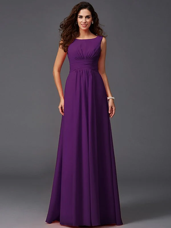Chic Ruffles Sleeveless Long Chiffon Bridesmaid Dresses - Image 13