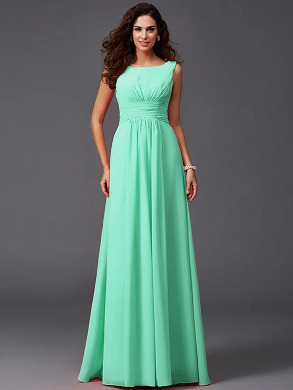 Chic Ruffles Sleeveless Long Chiffon Bridesmaid Dresses - Image 15
