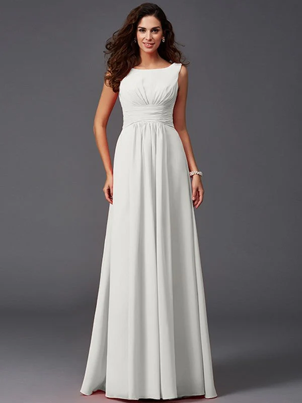 Chic Ruffles Sleeveless Long Chiffon Bridesmaid Dresses - Image 16