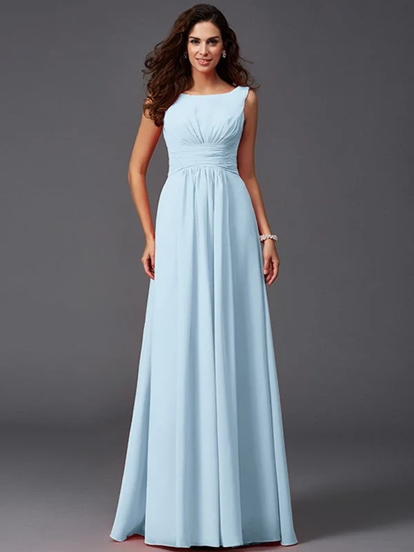 Chic Ruffles Sleeveless Long Chiffon Bridesmaid Dresses - Image 17