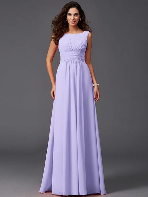 Chic Ruffles Sleeveless Long Chiffon Bridesmaid Dresses - Image 18