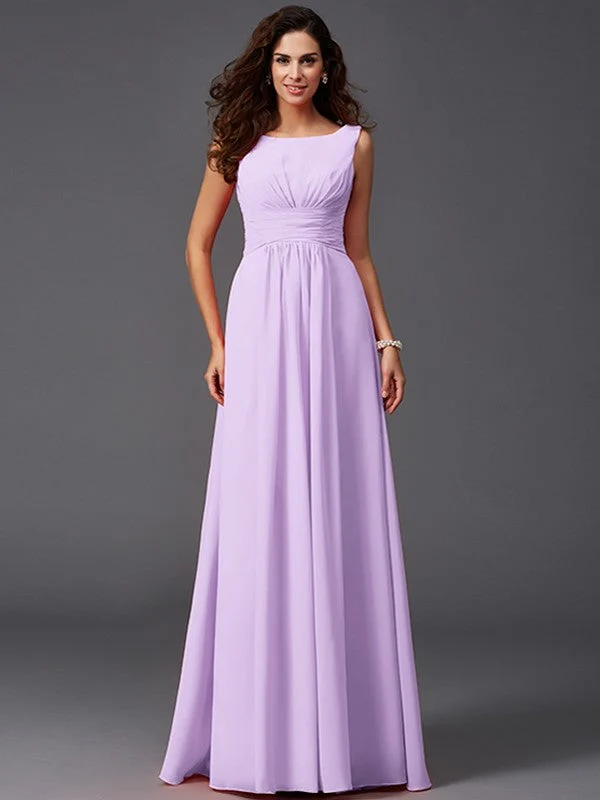 Chic Ruffles Sleeveless Long Chiffon Bridesmaid Dresses - Image 19