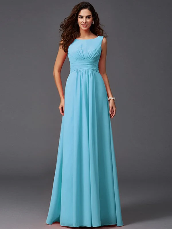 Chic Ruffles Sleeveless Long Chiffon Bridesmaid Dresses - Image 2