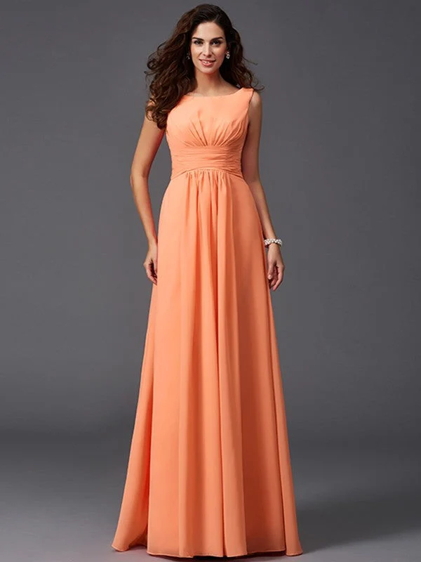 Chic Ruffles Sleeveless Long Chiffon Bridesmaid Dresses - Image 20