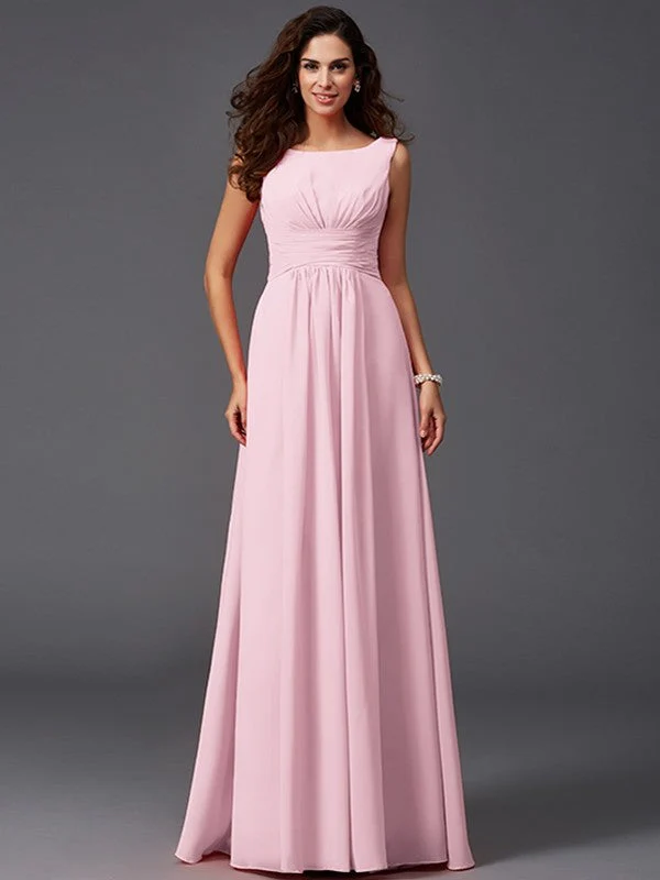 Chic Ruffles Sleeveless Long Chiffon Bridesmaid Dresses - Image 22