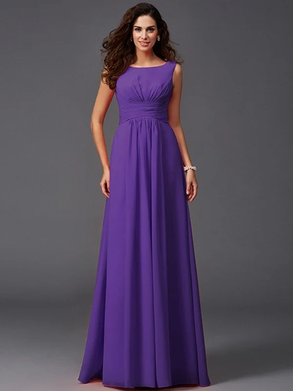 Chic Ruffles Sleeveless Long Chiffon Bridesmaid Dresses - Image 23