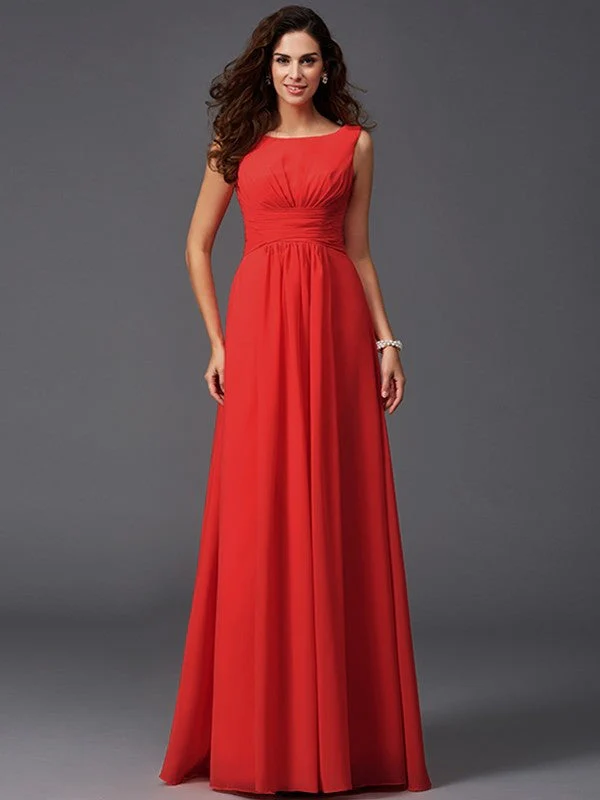 Chic Ruffles Sleeveless Long Chiffon Bridesmaid Dresses - Image 24