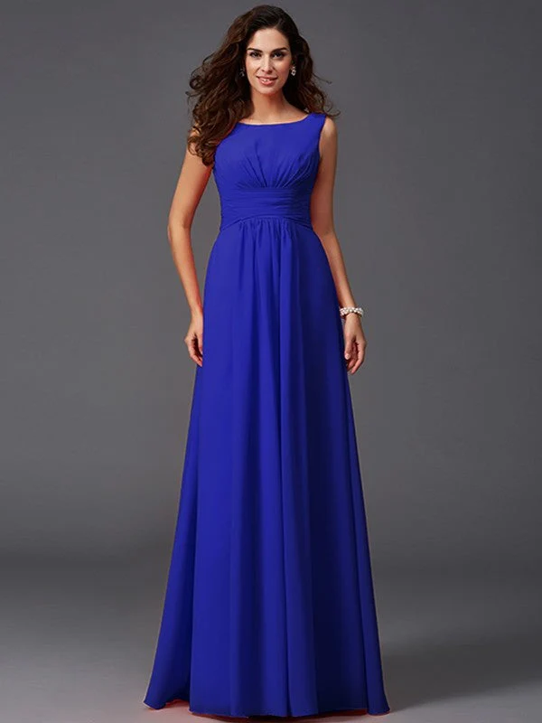 Chic Ruffles Sleeveless Long Chiffon Bridesmaid Dresses - Image 25