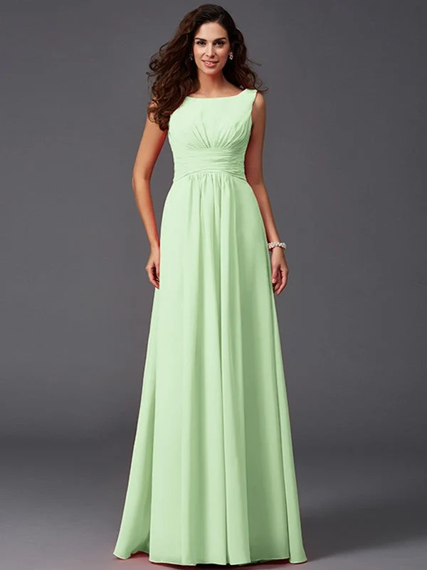 Chic Ruffles Sleeveless Long Chiffon Bridesmaid Dresses - Image 26