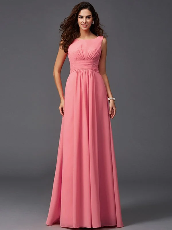 Chic Ruffles Sleeveless Long Chiffon Bridesmaid Dresses - Image 27
