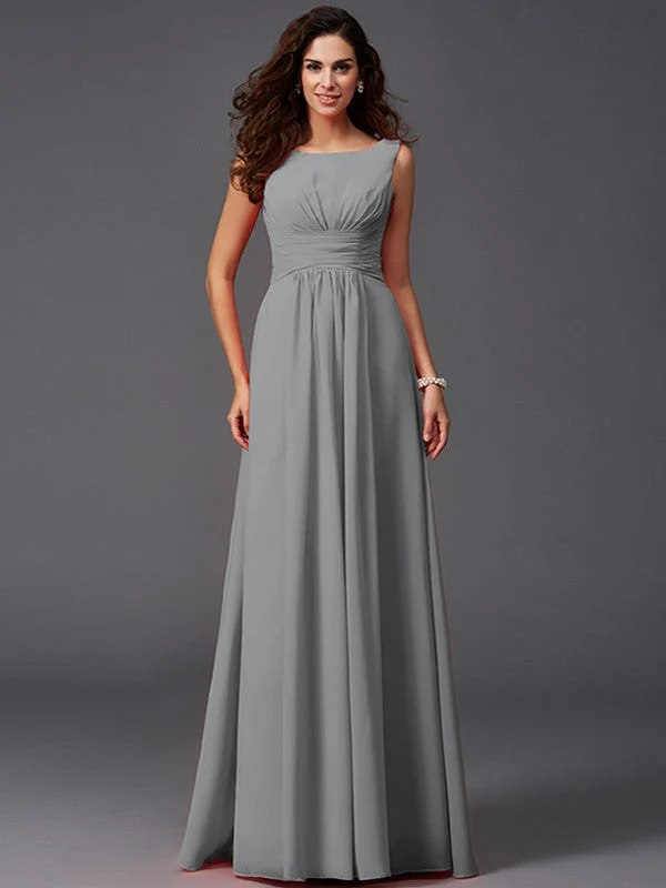 Chic Ruffles Sleeveless Long Chiffon Bridesmaid Dresses - Image 28