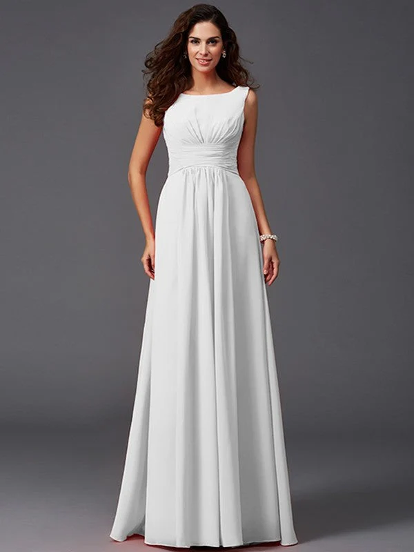 Chic Ruffles Sleeveless Long Chiffon Bridesmaid Dresses - Image 29