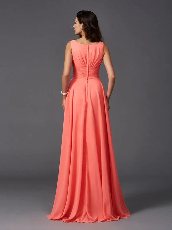 Chic Ruffles Sleeveless Long Chiffon Bridesmaid Dresses - Image 30