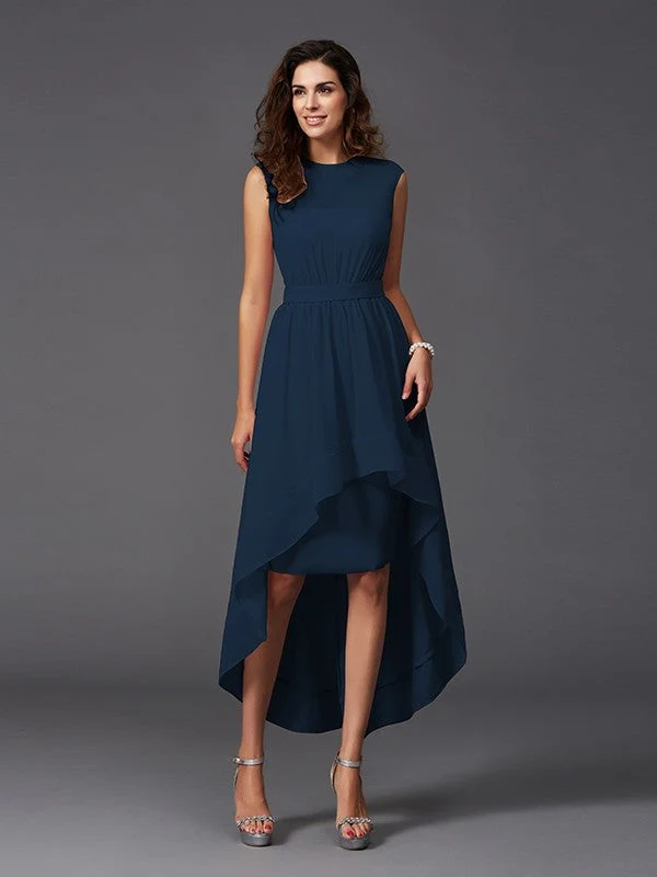 Chic Sash/Ribbon/Belt Sleeveless High Low Chiffon Bridesmaid Dresses - Image 10
