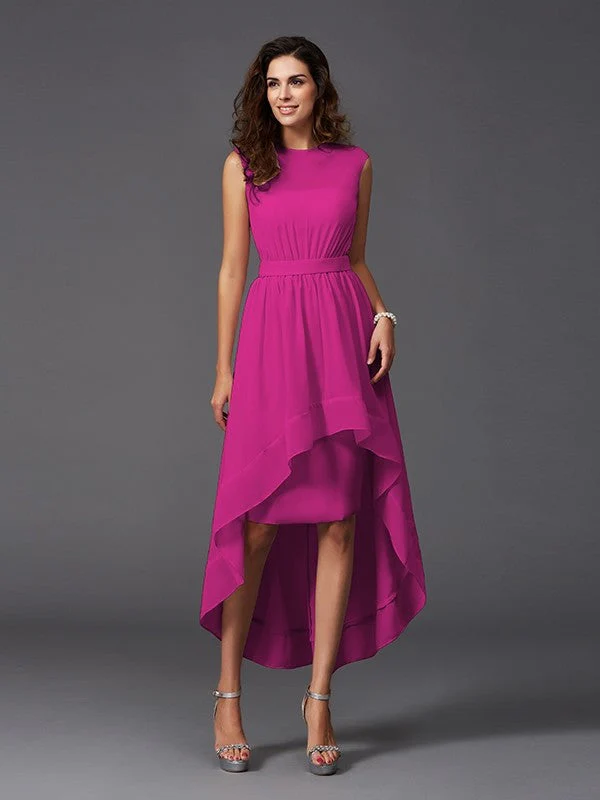 Chic Sash/Ribbon/Belt Sleeveless High Low Chiffon Bridesmaid Dresses - Image 11