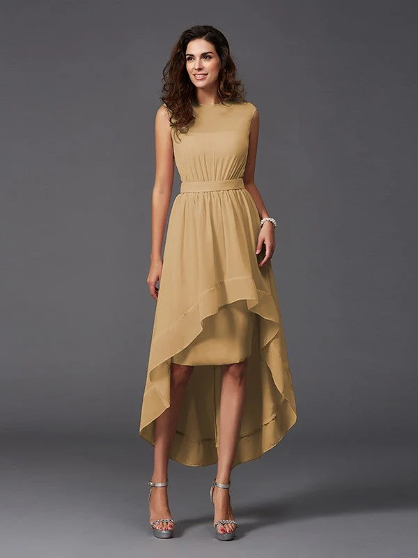 Chic Sash/Ribbon/Belt Sleeveless High Low Chiffon Bridesmaid Dresses - Image 12