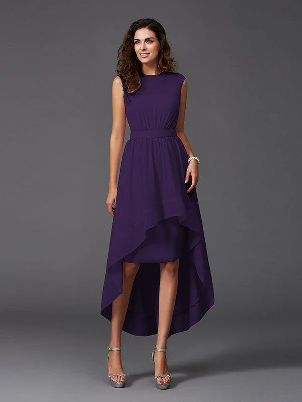 Chic Sash/Ribbon/Belt Sleeveless High Low Chiffon Bridesmaid Dresses - Image 13