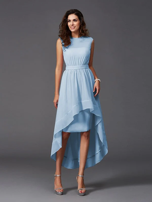 Chic Sash/Ribbon/Belt Sleeveless High Low Chiffon Bridesmaid Dresses - Image 17